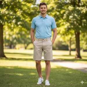 Adidas Mens Size 36 Golf Shorts Tan Khaki ClimaCool Flat Front Performance